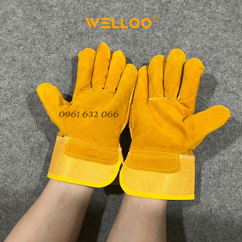 Găng tay hàn, Bao tay hàn chống nóng WELLOO Chất liệu Da Lộn chịu nhiệt, dày dặn Size 250 mm