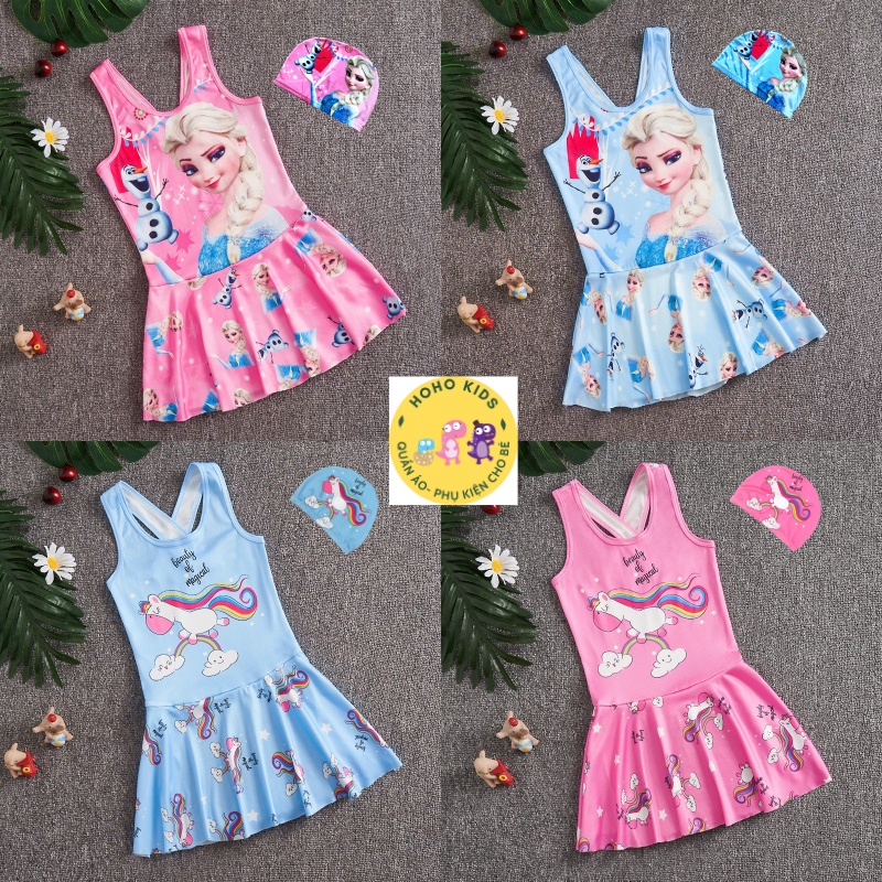 Bikini cho bé gái, đồ bơi liền thân Elsa Kỳ lân Ngựa pony cho bé từ 8 đến 30kg HoHo Kids
