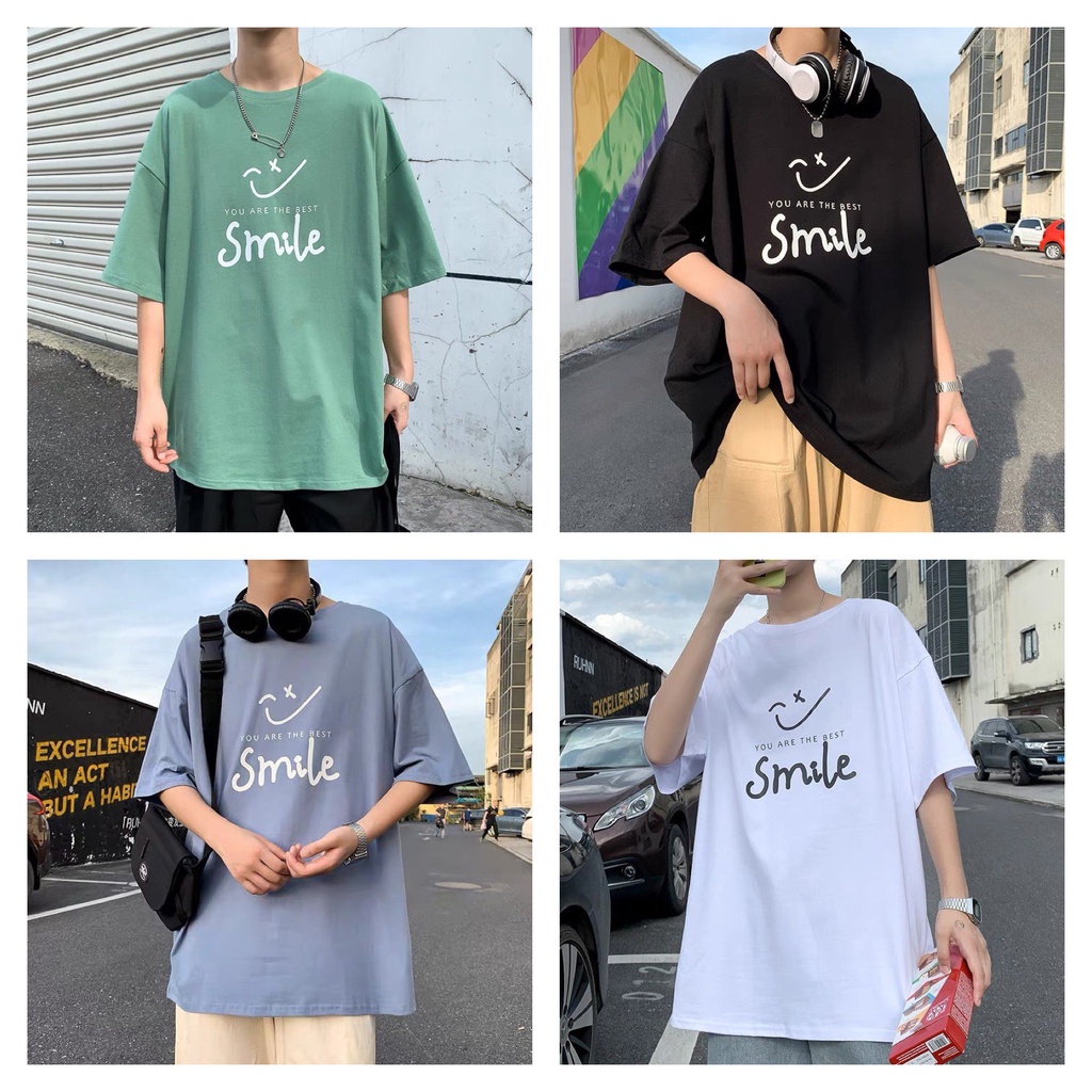 Áo phông thun unisex Smile Oversize form thụng tay lỡ chất cotton xịn sò 4 màu .Phong cách thể thao Hàn Quốc