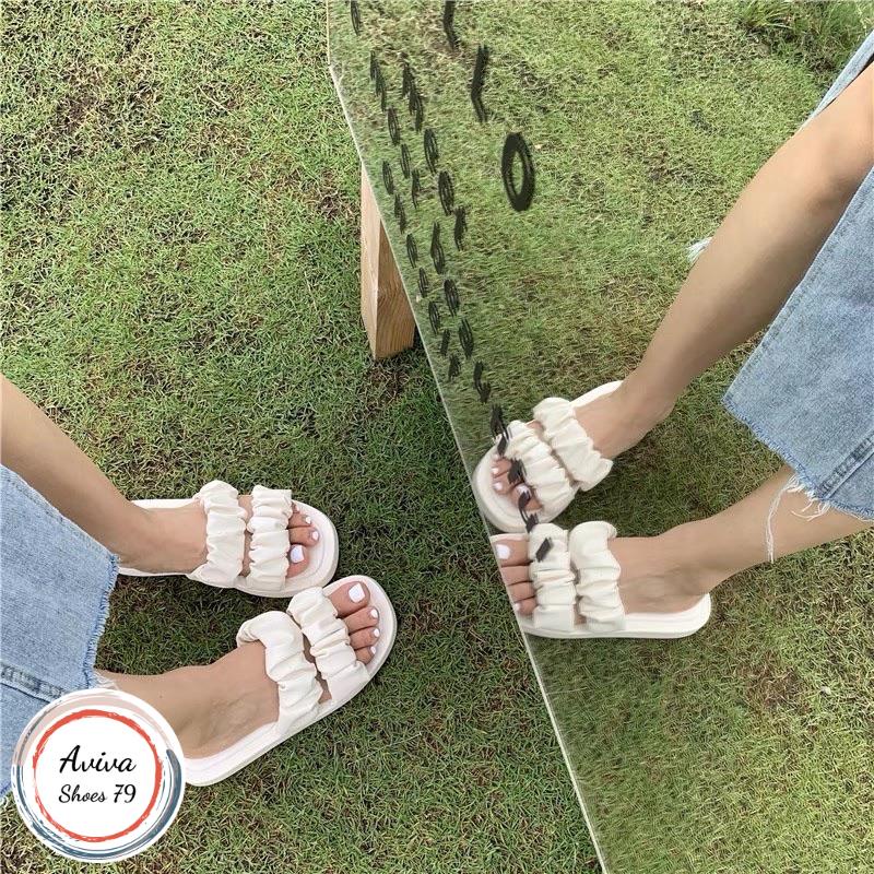 Dép mút bọc 2 quai nhúng da mờ cao 3cm xinh xắn hót 2022