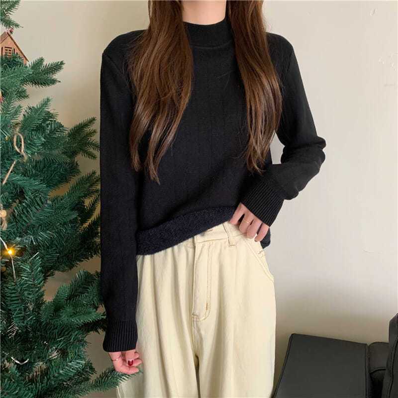 W Áo Sweater Lông Cừu Dày Chui Đầu Một Mảnh Cổ Cao Ấm Áp Mùa Đông Phiên Bản Hàn Quốc