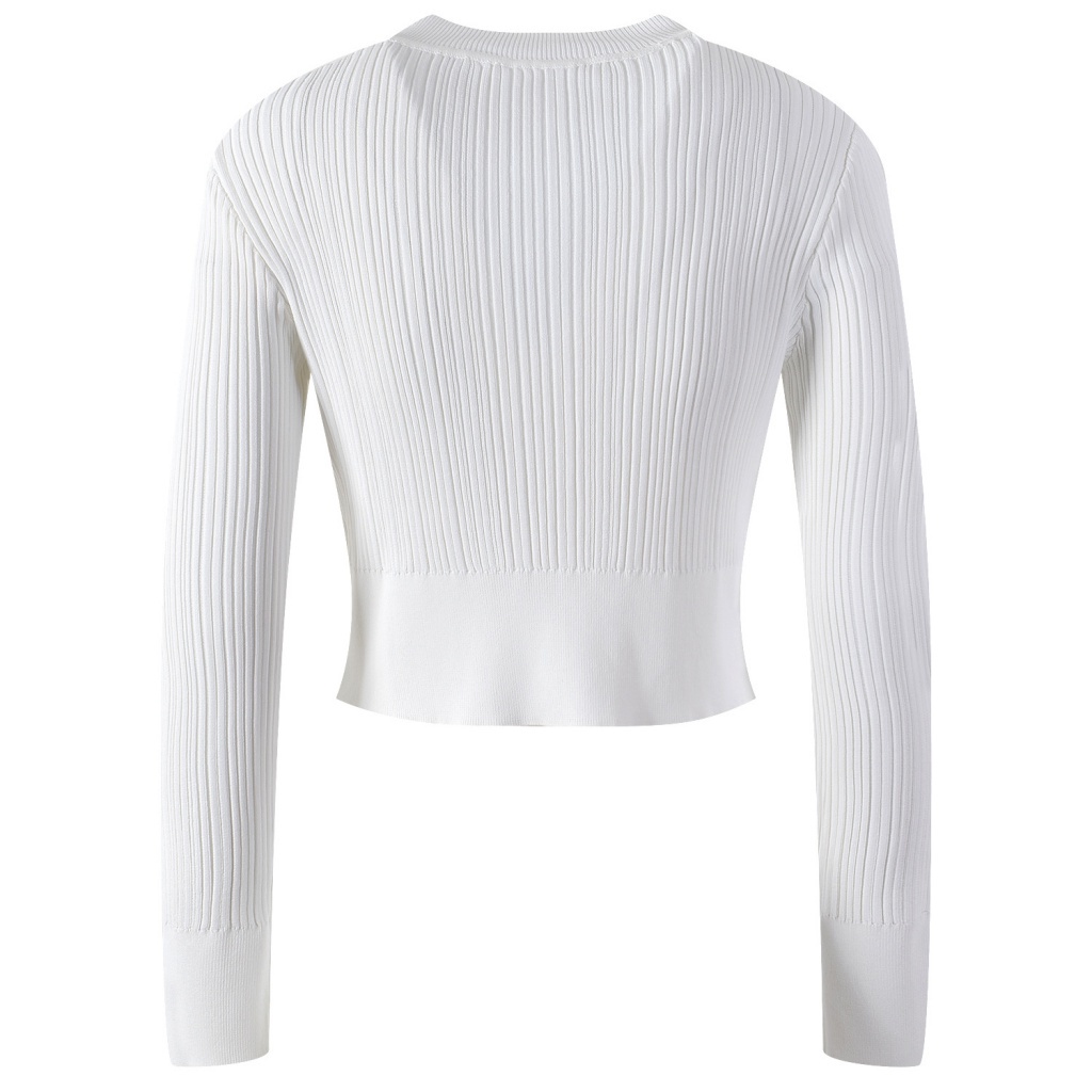 Balmain 2022 early spring new metal buckle long-sleeved round neck short top slim slim stretch inner sweater