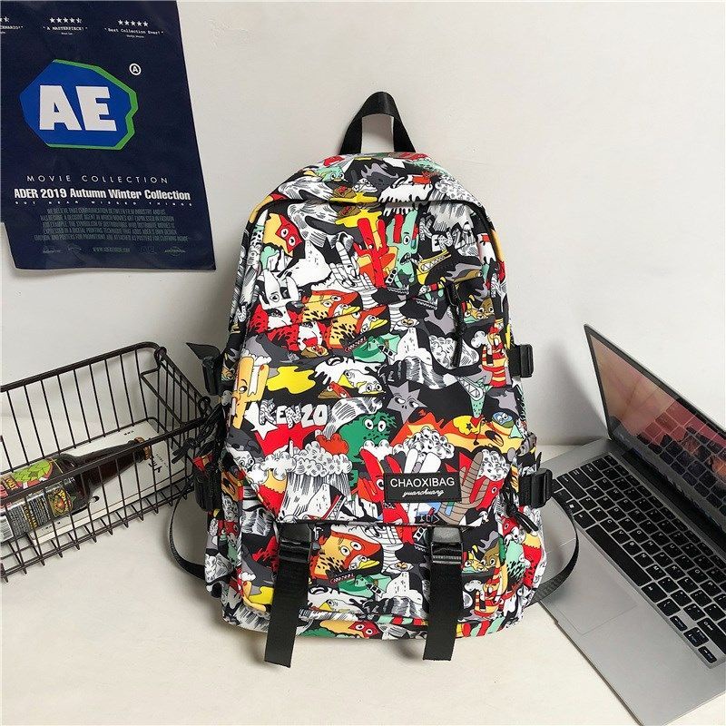 Balo Đi Học Họa Tiết Rằn Ri graffiti Phong Cách Hong Kong Thương Hiệu I.T MK Dành Cho Nam Và Nữ Sinh Trung Học