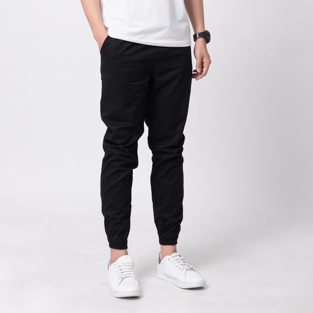 Quần jogger kaki túi hộp unisex trƠN Đen Kem nam nữ dáng dài thời trang