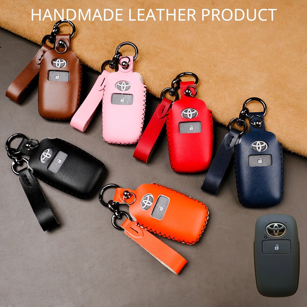 Bao da bọc chìa khóa smartkey ô tô Toyota Raize Veloz Cross Avanza khâu tay móc Tròn đen TRZV