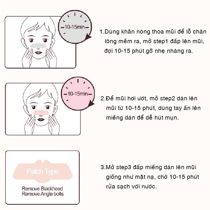 Miếng lột mụn đầu đen mũi 3 bước Bioqua