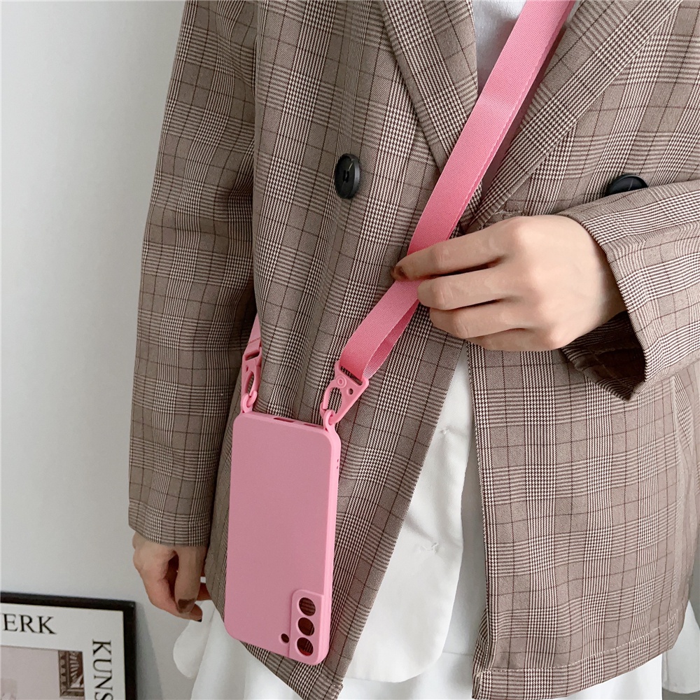 Ốp Điện Thoại Silicon Dẻo Màu Sắc Ngọt Ngào Kèm Dây Đeo Chéo Cho Samsung S23 S22 Ultra