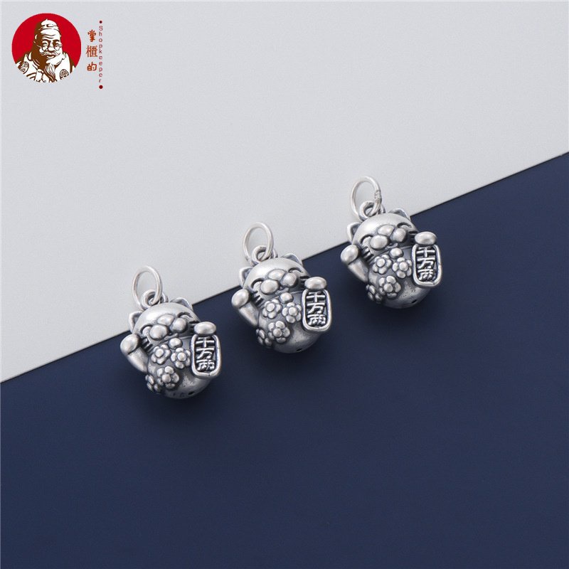 Mặt Dây Chuyền Bạc S999 Hình Mèo May Mắn 3D Cứng Cáp