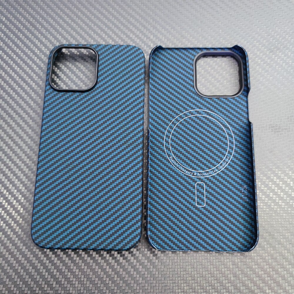 Ốp Điện Thoại Sợi carbon Từ Tính Siêu Mỏng Màu Xanh Dương Cho iPhone 14 13 pro max 14 pro13