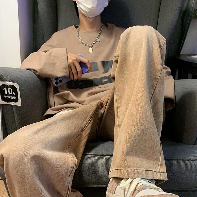 Quần Jeans Dài Lưng Thun Co Giãn Màu Cà Phê Phong Cách Âu Mỹ Thời Trang Cho Nam