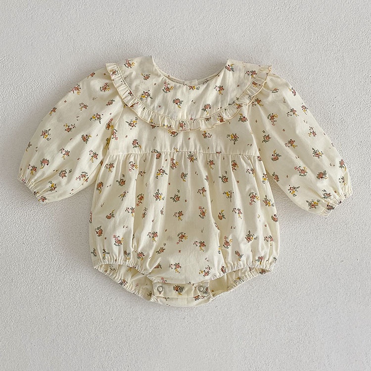 Body suit bé gái in hoa tay phổng cổ sen