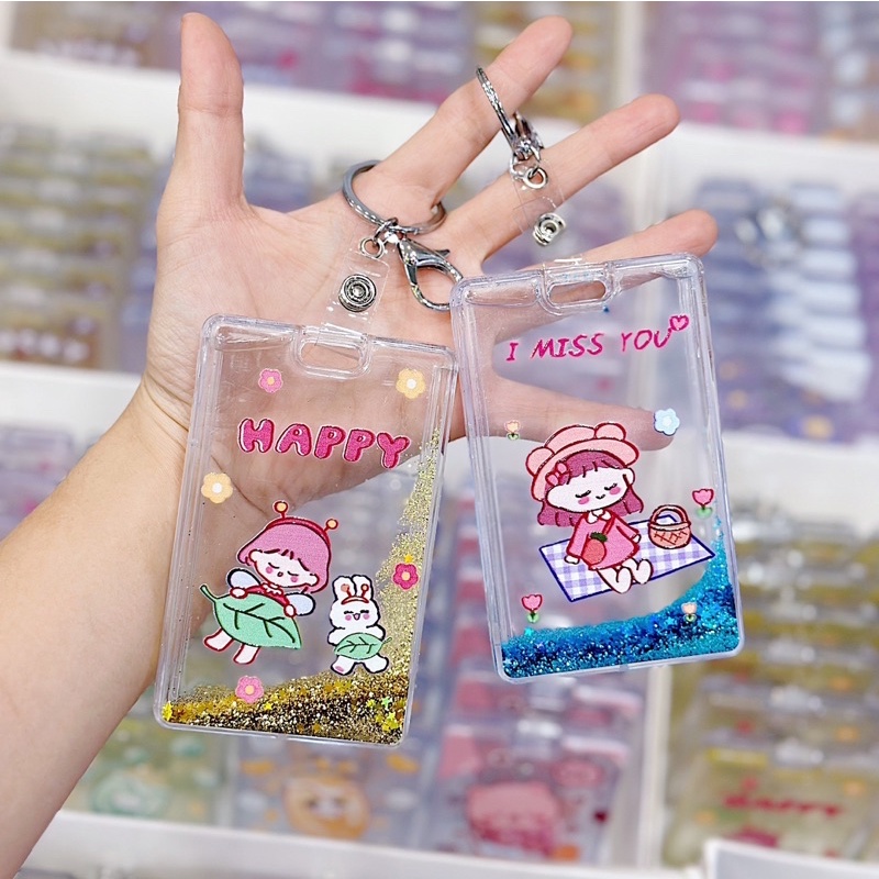 Móc Khoá Bảng Tên Kim Tuyến Nước Chảy Siêu Cute