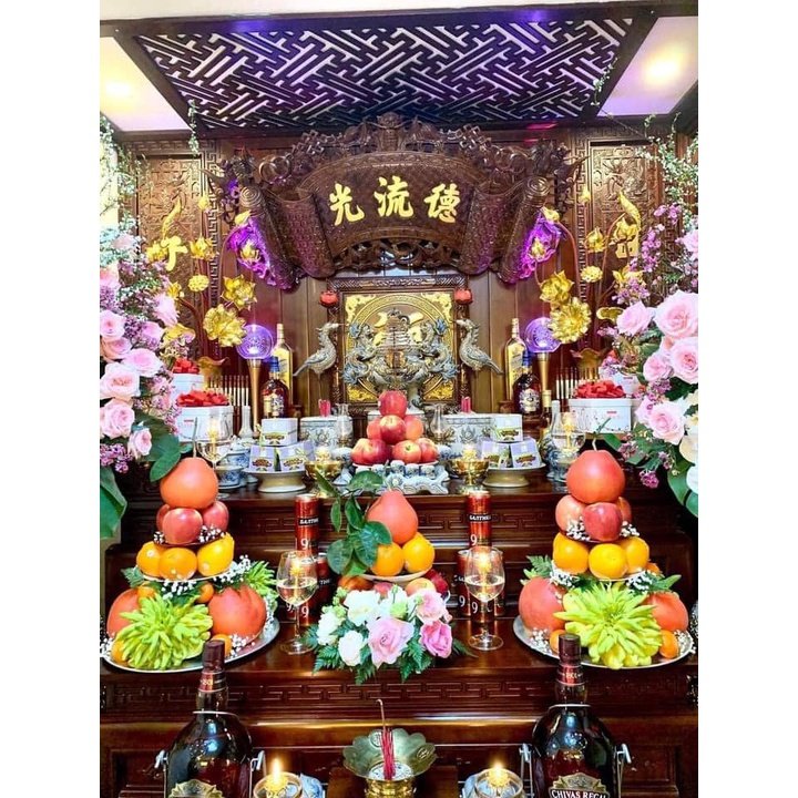 Tháp bày quả, Tháp ngũ phúc nhôm vàng, chắc chắn, tiện dụng, sang trọng