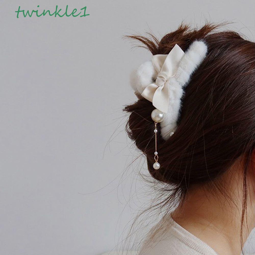 Kẹp Tóc Càng Cua Đính Lông Tua Rua Phong Cách Vintage Thanh Lịch Cho Nữ