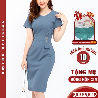 Đầm trung niên ôm body công sở AMYRA, thiết kế nơ eo dự tiệc cao cấp sang trọng mặc đi làm, đi tiệc cho mẹ  DA721