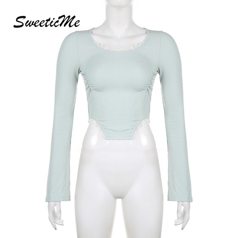 Áo Thun Tay Dài Cổ Tròn Màu Trơn Dáng Ôm Thời Trang 2023 Dành Cho Nữ