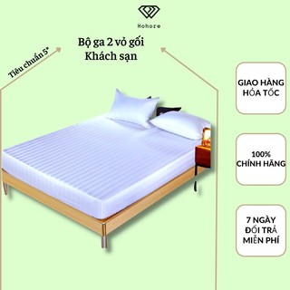 Bộ ga 2 vỏ gối khách sạn 5* cao cấp Riotex chất liệu vải Cotton CVC trắng sọc 3F mềm mát S1.3T ( nệm cao 5cm - 27cm )