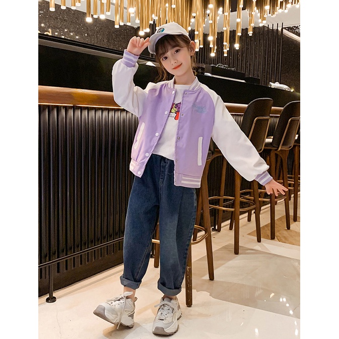 Áo Khoác Bomber Bé Gái Thêu Hình Thỏ/ Áo Khoác Bóng Chày Bé Gái/ Áo Bomber Bé Gái Giá Rẻ 2023/