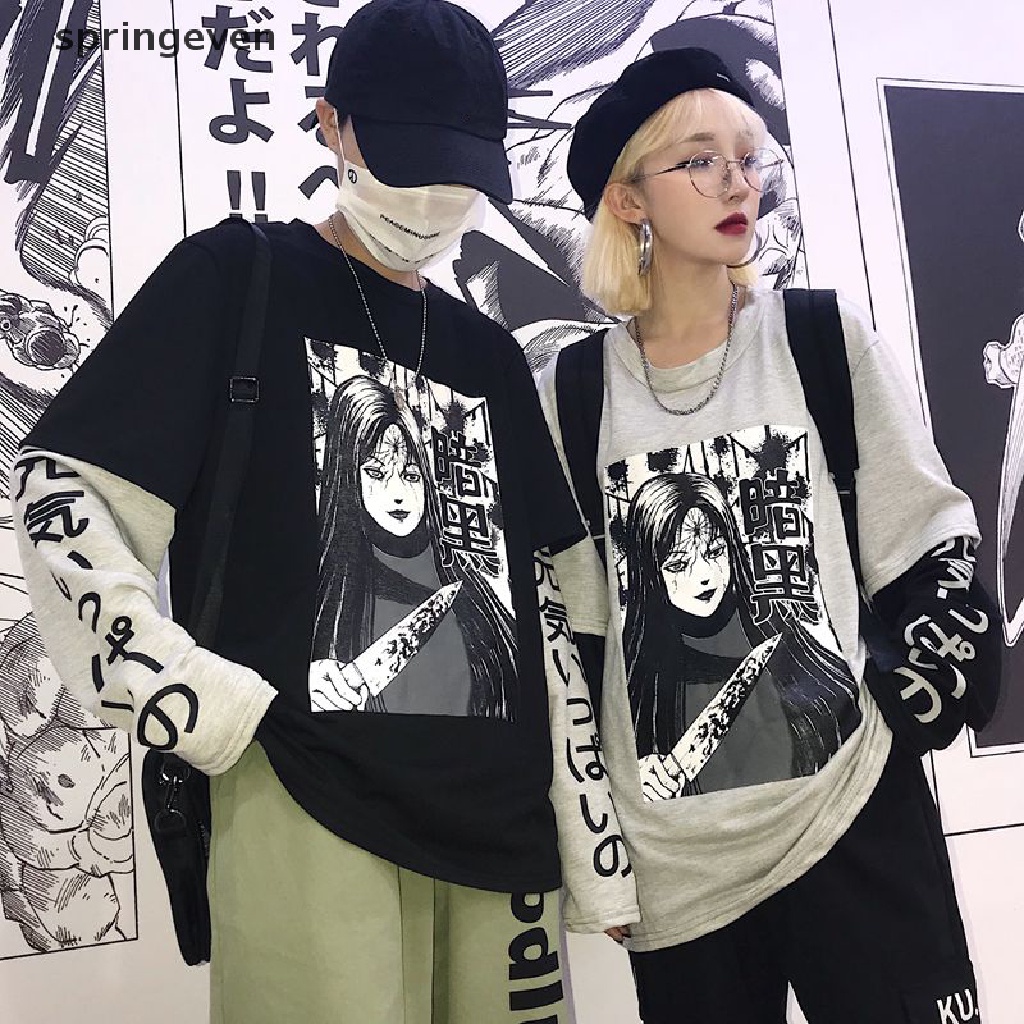 Áo Sweater Giả 2 Lớp Dáng Rộng In Họa Tiết Anime Nhật Bản Phong Cách Đường Phố Harajuku