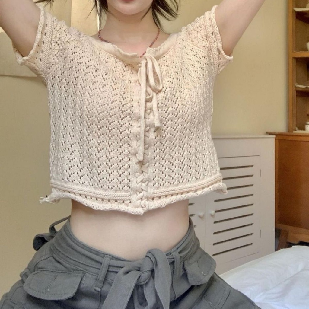 Áo Croptop Tay Ngắn Phong Cách Retro Hợp Thời Trang Hè Cho Nữ