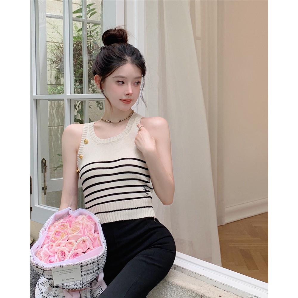 Áo Croptop Cổ Tròn Họa Tiết Sọc Caro Thời Trang Hàn Quốc Cho Nữ