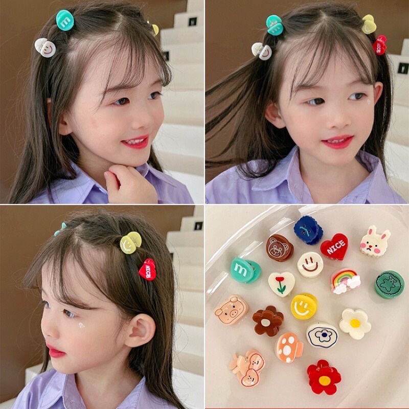 Set 2 kẹp tóc, kẹp mái hình hoa, trái tim, mặt cười, gấu dễ thương
