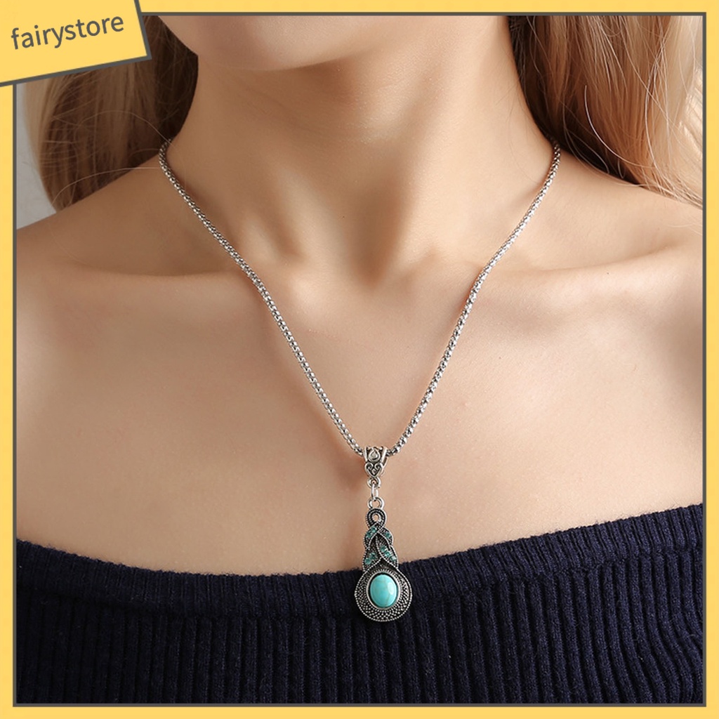 1 Bộ Vòng cổ + Bông Tai Đính Ngọc Lam Giả Kiểu Cổ Điển Lấp Lánh Cho Nữ Dự Tiệc