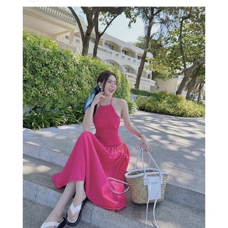 Váy Maxi Cổ Yếm Smocking Hở Lưng Tôn Dáng