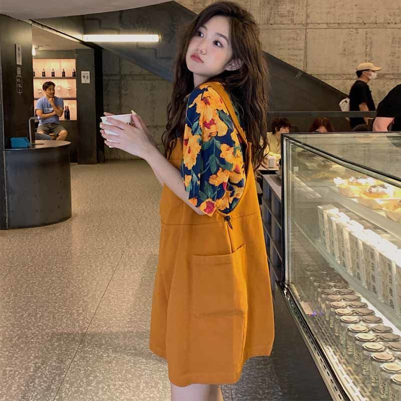 Bộ Áo Sơ Mi + Quần Yếm Ngắn Lưng Cao Dáng Rộng Thời Trang Mùa Hè Hàng Mới Dành Cho Bạn Nữ