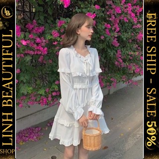 💕𝙁𝙍𝙀𝙀𝙎𝙃𝙄𝙋💕Váy xoè 3 tầng tay dài - Đầm babydoll tay dài ,Linh Beautiful