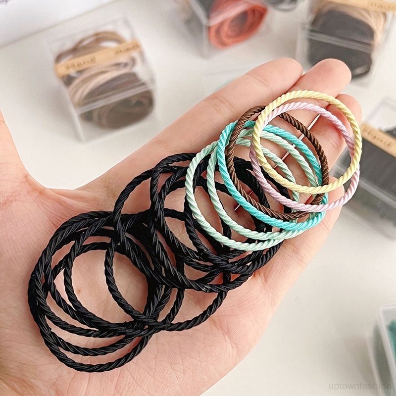 Dây Buộc Tóc Co Giãn Bằng Da Kèm Hộp Pha Lê Dễ Thương Dành Cho Nữ