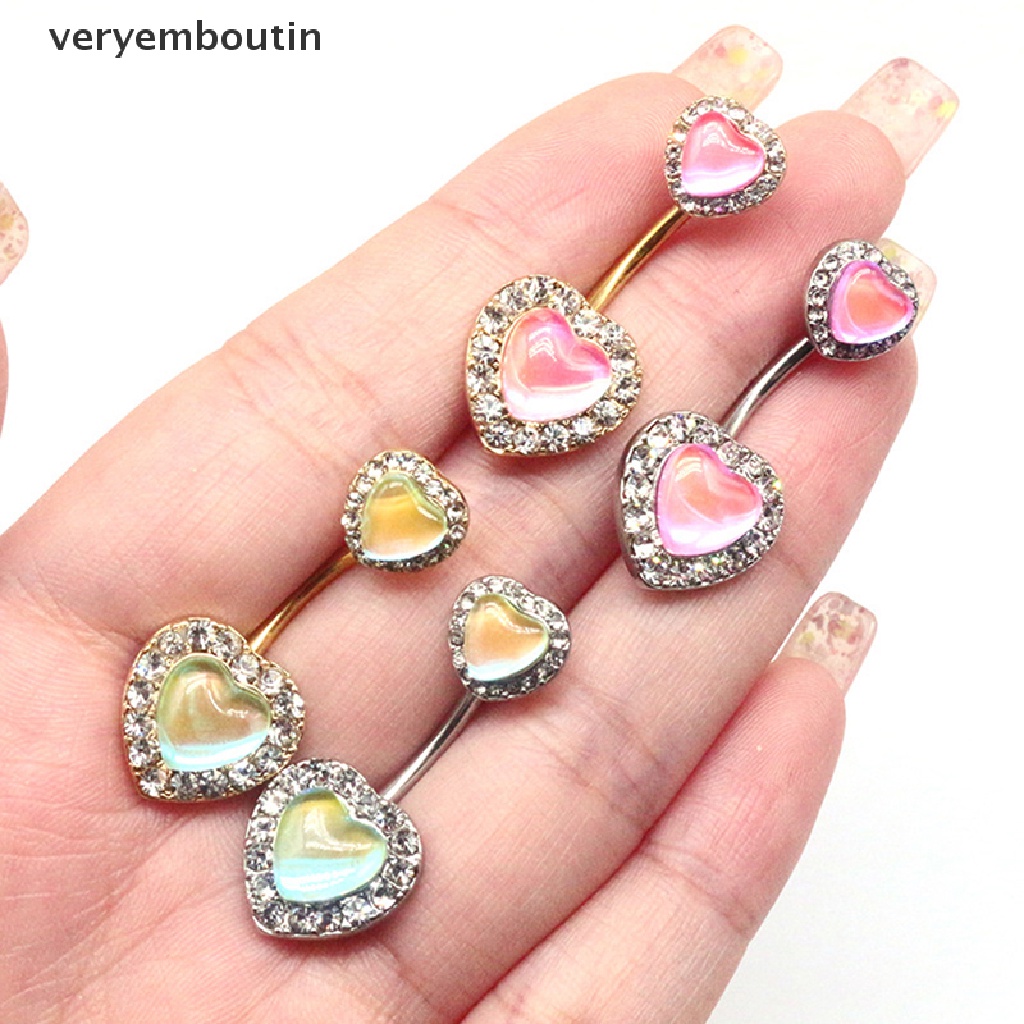 Khuyên Rốn Hình Trái Tim Bằng Thép Không Gỉ Đính Đá Thời Trang