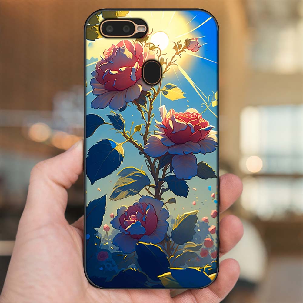 Ốp lưng Oppo A5S, A7, A12, F9 viền đen in hình Hoa Hồng Hoa Đẹp