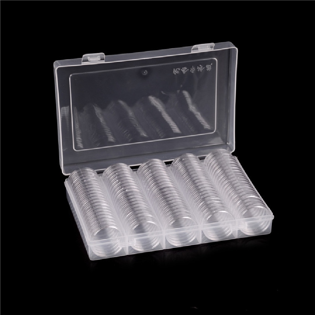 Set 100 Hộp Tròn Trong Suốt Đựng Tiền Xu 27mm
