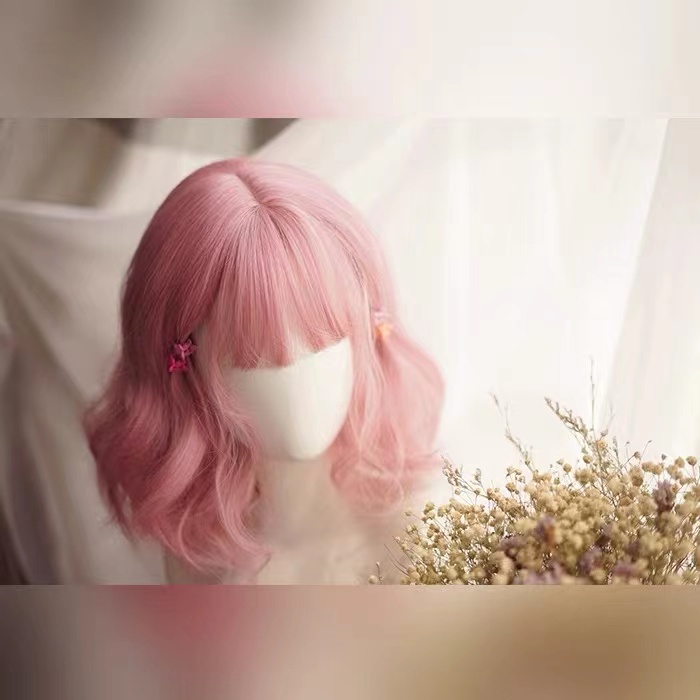 Bộ Tóc Giả Xoăn Ngắn Màu Trắng Hồng Nhạt Phong Cách Lolita Đáng Yêu Dành Cho Nam Nữ