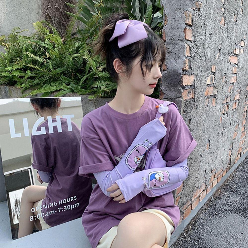 Ống Tay Áo Co Giãn Chống Tia UV Họa Tiết Hoa Hoạt Hình Dễ Thương Dành Cho Học Sinh