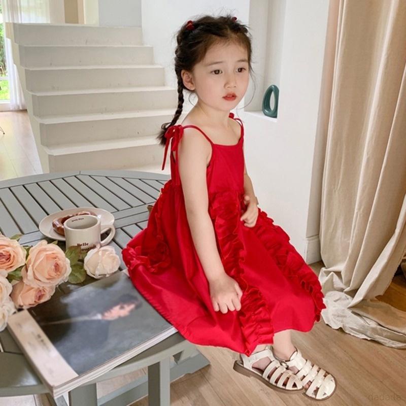 Váy 2 Dây Đỏ Chất Liệu Thô Mềm Chạy Bèo Siêu Xinh Cho Bé 9-25kg