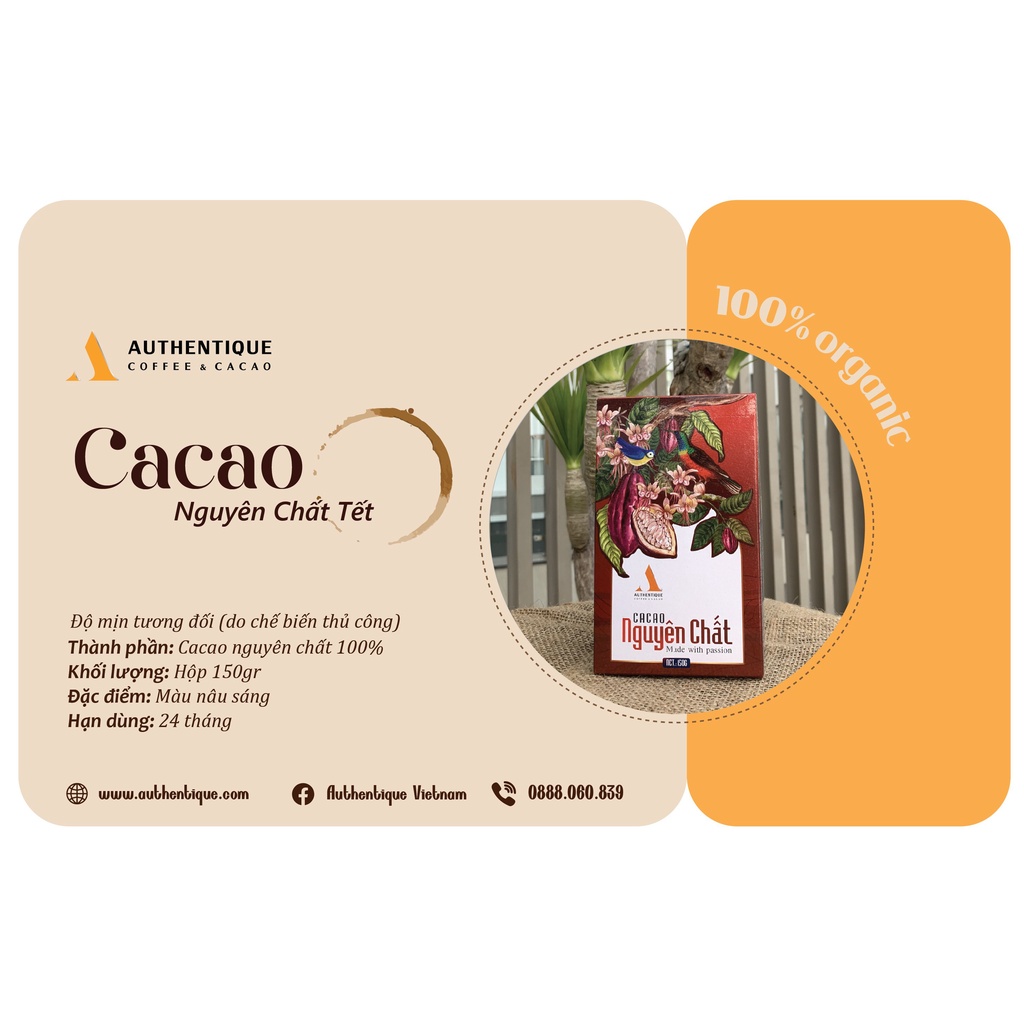 Cacao Nguyên Chất Không đường 150gr - Tốt cho sức khỏe - Đẹp da |Authenentique Cacao