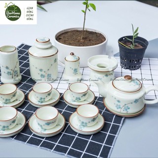 Ấm chén bộ ấm trà bộ ấm chén sứ men kem hoạ tiết vẽ tay tách trà gốm sứ bát tràng cao cấp nhiều mẫu
