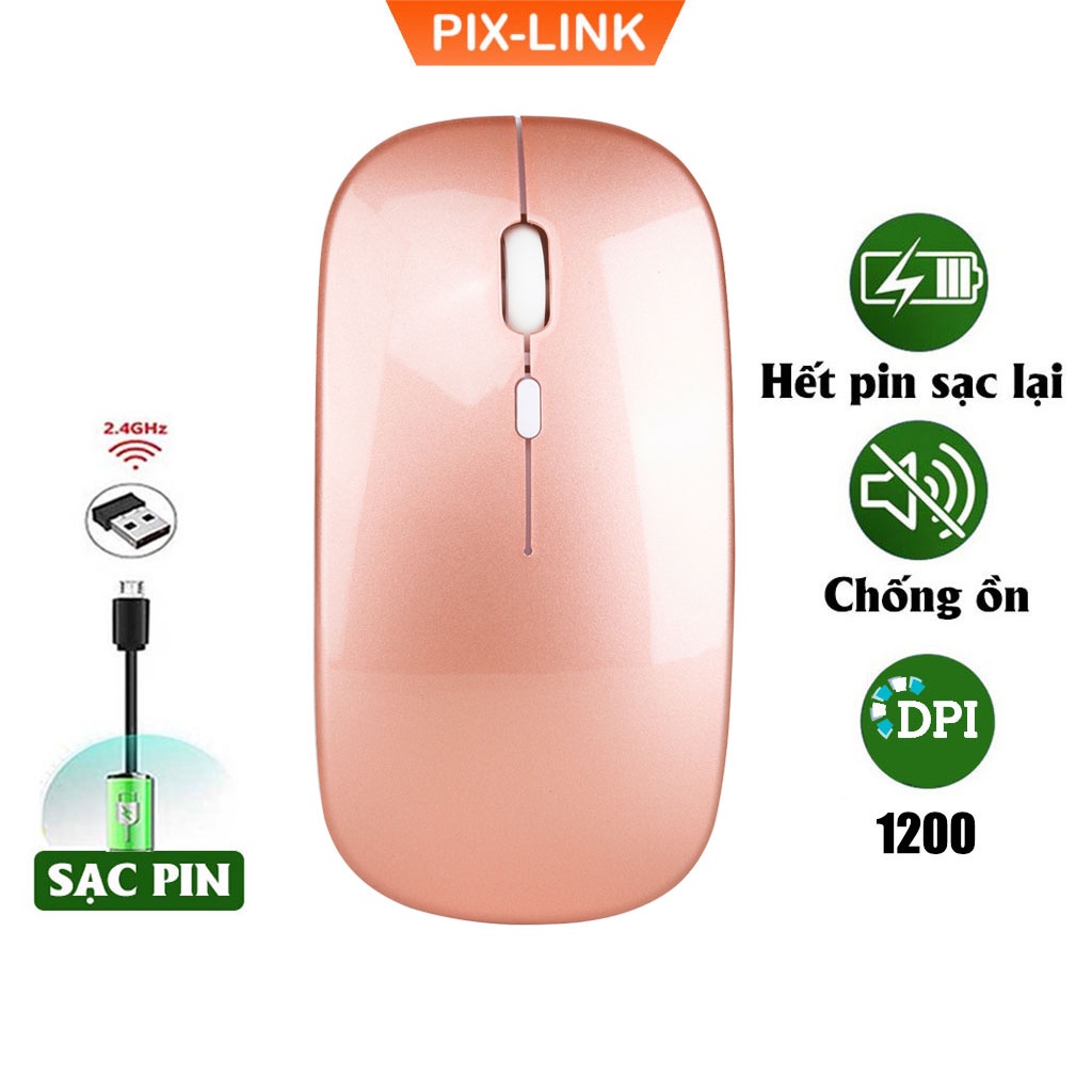 Chuột không dây pin sạc 2.4GHz PIX-LINK P1 siêu mỏng ko gây tiếng ồn sạc 1 lần dùng 1 tuần - Chính Hãng