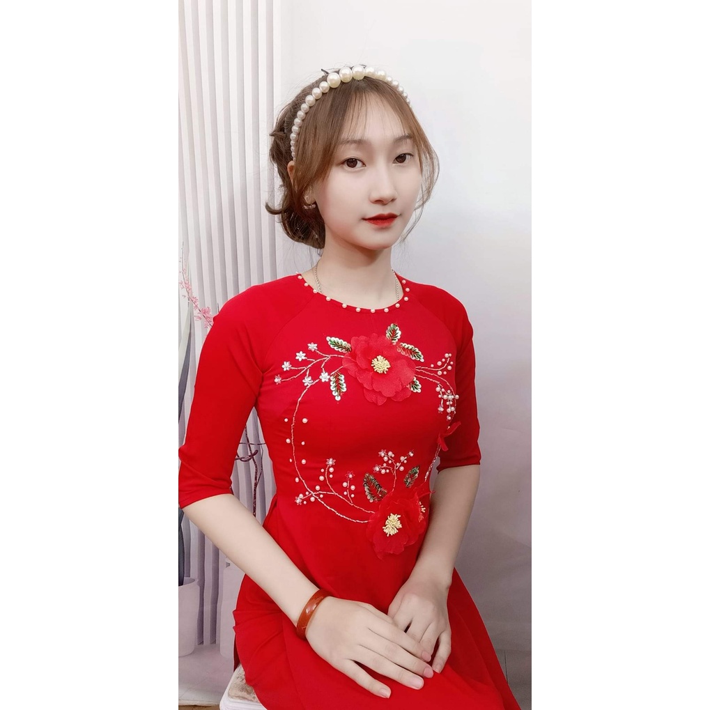 Áo Dài Đỏ Tươi Thắm điểm Hoa Nghệ Thuật Mềm Mại Nhẹ Nhàng I Nét Áo Dài