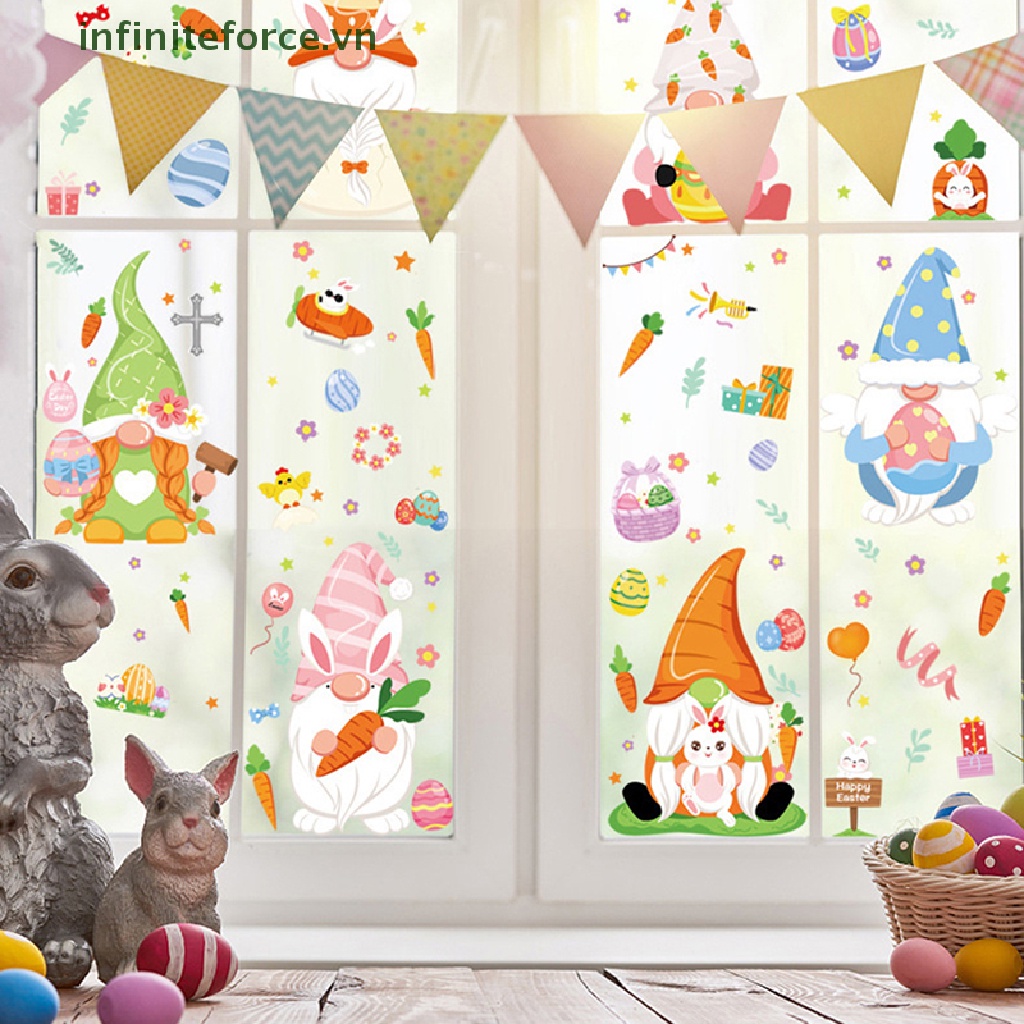 1 Sticker Dán Cửa Kính Hình Thỏ Và Trứng Phục Sinh Kích Thước 20X30Cm