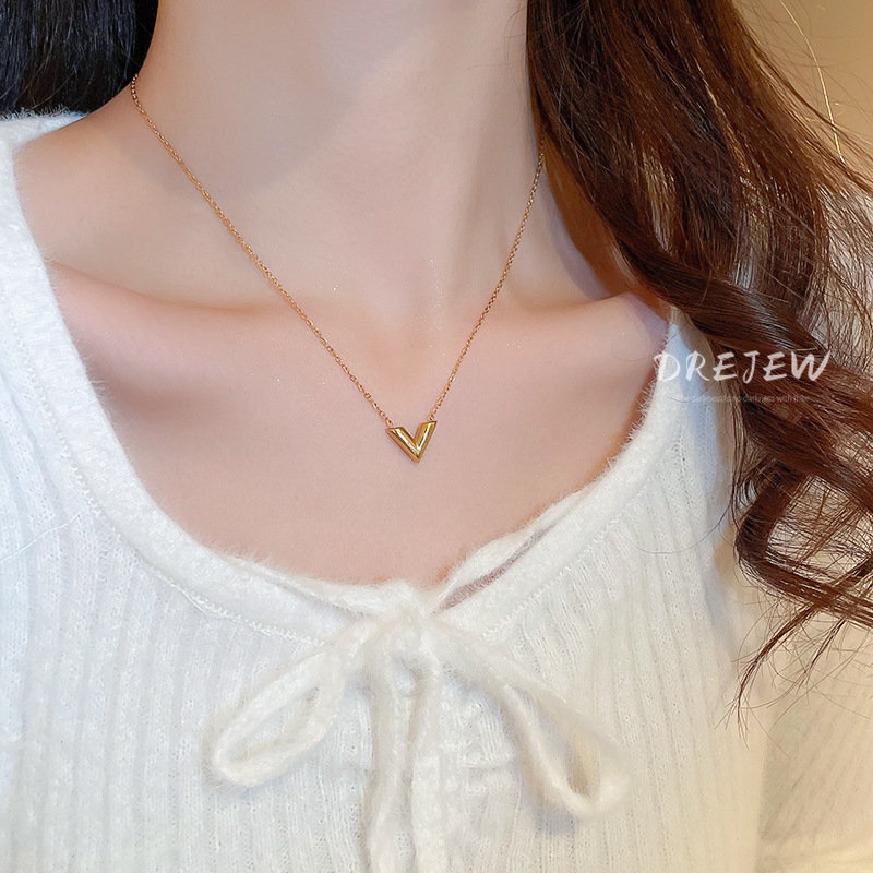 Dây chuyền DREJEW dây xích mặt chữ V phong cách Hàn Quốc thời trang cho nữ
