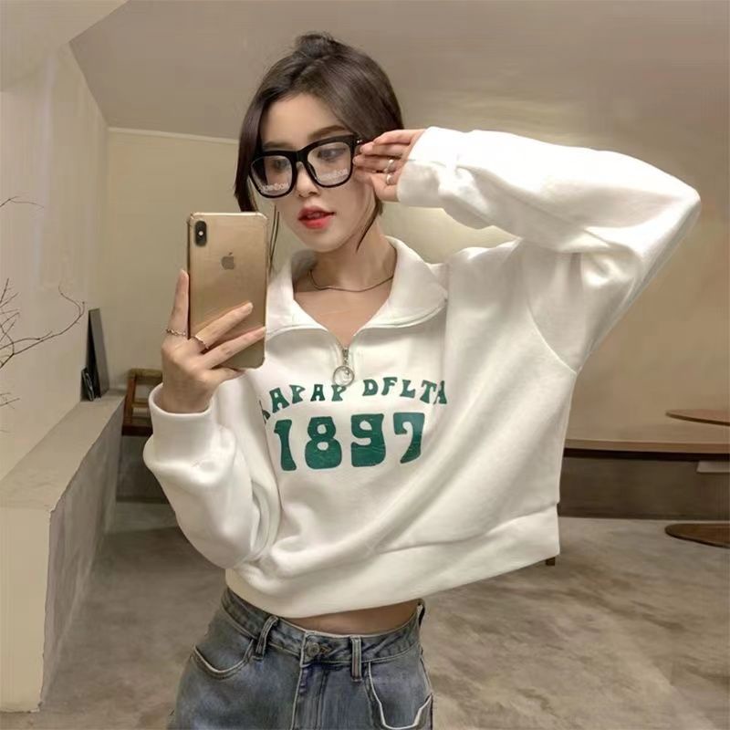 áo khoác nữ form rộng có mũ bigsize áo hoodie zip local brand dây kéo nỉ gió dày cardigan bông cá tính bomber dù mùa đông Áo Hoodie Ngắn Dài Tay Dáng Rộng Cổ polo Phối Khóa Kéo Phong Cách Mới
