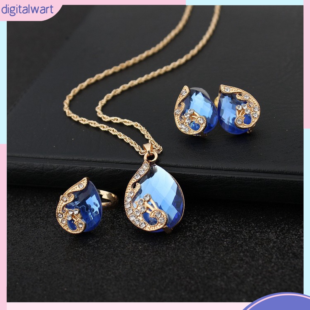 1 Set Vòng cổ Nhẫn Bông Tai Nhẫn Và Bông Tai Hình Chim Công Đính Đá Pha Lê Lấp Lánh Dễ Phối Đồ Cho Nữ