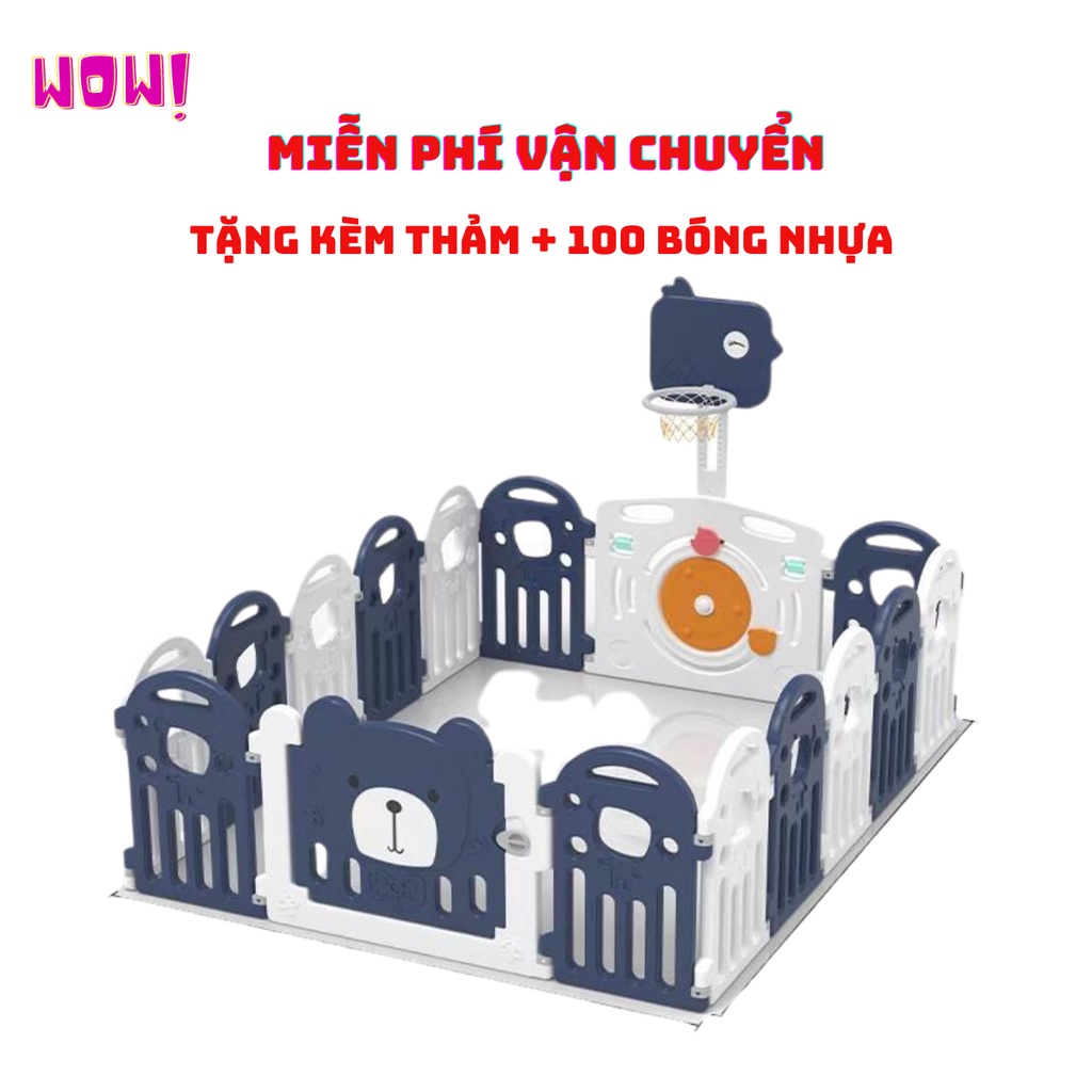 Quây cũi nhựa gấp gọn MẪU GẤU XỊNTẶNG 100 bóng 1 thảm, COMBO NÉM BÓNG RỔ