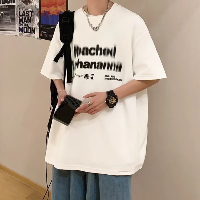 Áo Thun Tay Ngắn Dáng Rộng In Hình Đơn Giản Trẻ Trung Hợp Thời Trang Hè Cho Nam