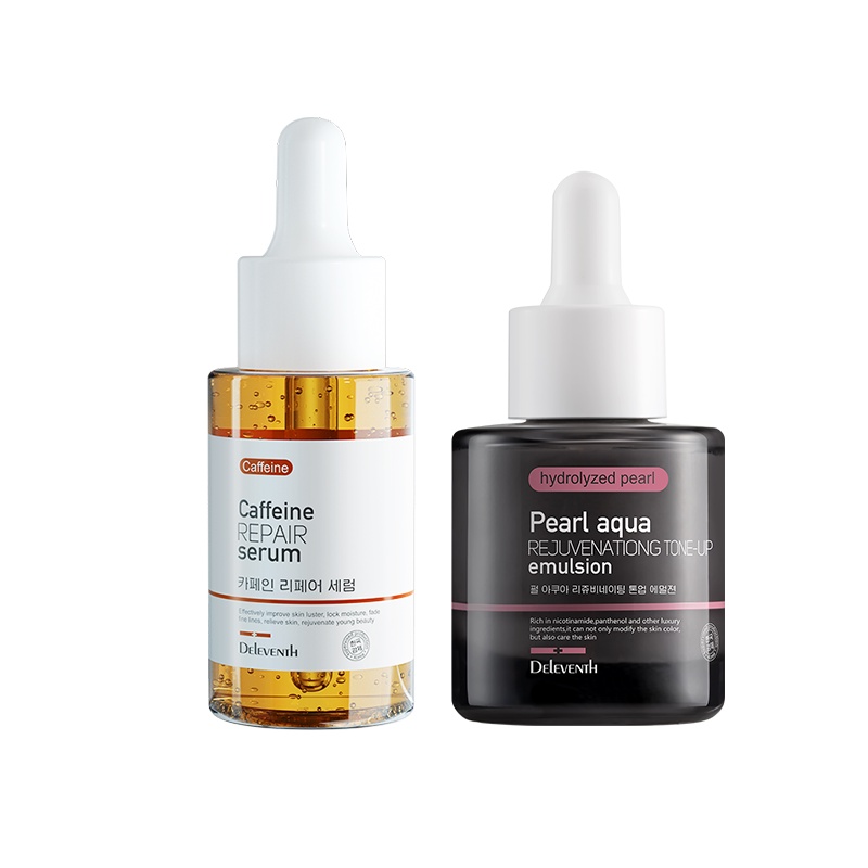 Set 2 món DELEVENTH serum caffeine phục hồi da mặt 30ml chống oxy hóa/ hydrat hóa +kem lót dưỡng ẩm ngọc trai 30ml