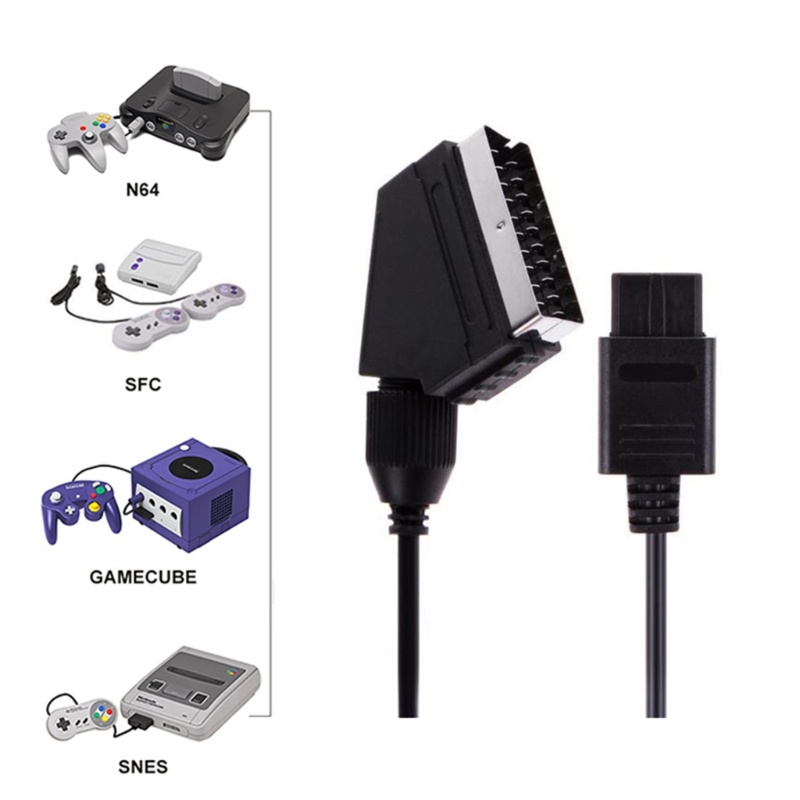 Dây Cáp Kết Nối AV Cho Tay Cầm Chơi Game N64 SNES SFC GC Retro- 1.8m 6Ft AV Màu Đen