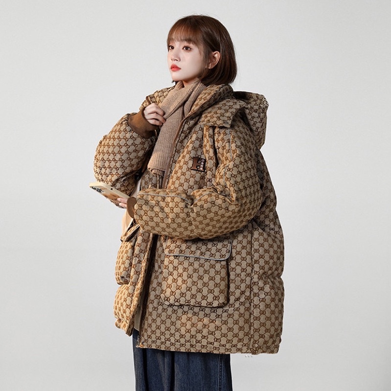 (ORDER TAOBAO) Siêu phẩm Áo phao dáng rộng unisex phong cách Hàn Quốc màu nâu hoạ tiết GC siêu ấm hàng Quảng Châu loại 1